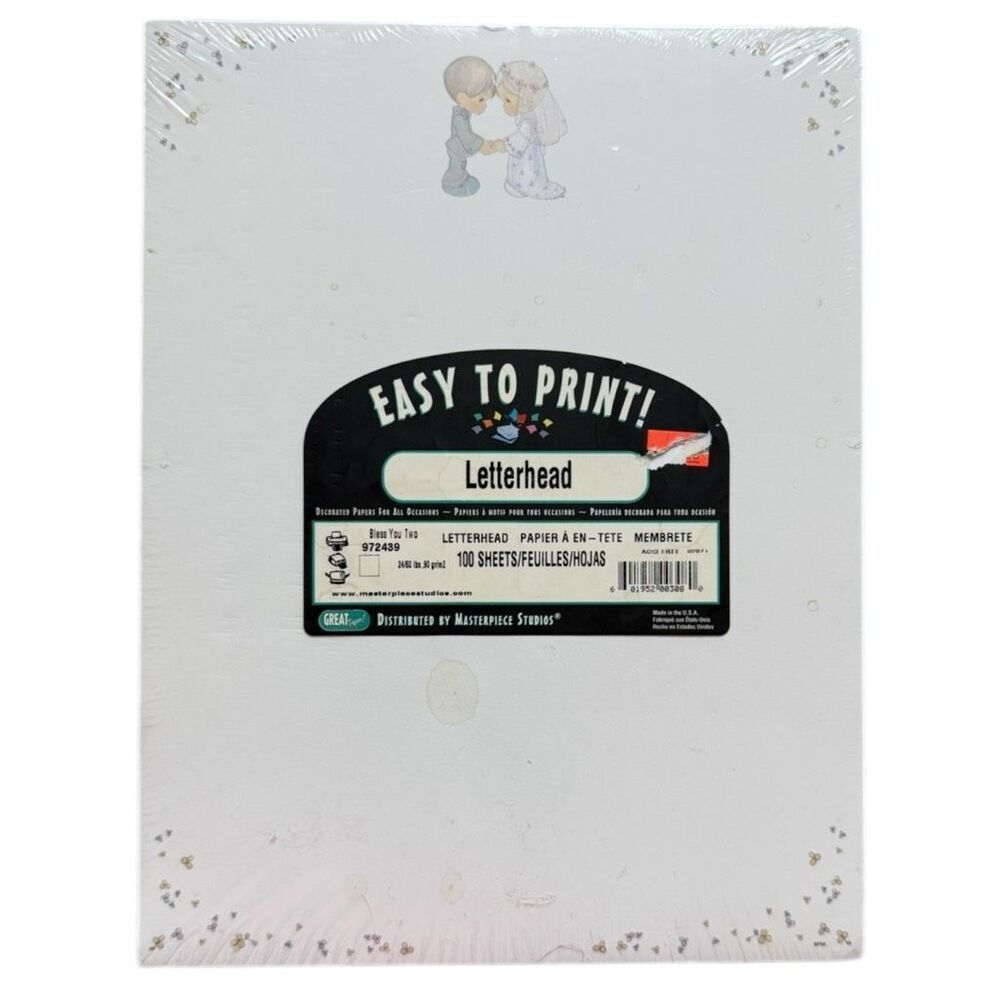Brand New Precious Moments Bless You Two Wedding Letterhead Printer Paper 100 Pc